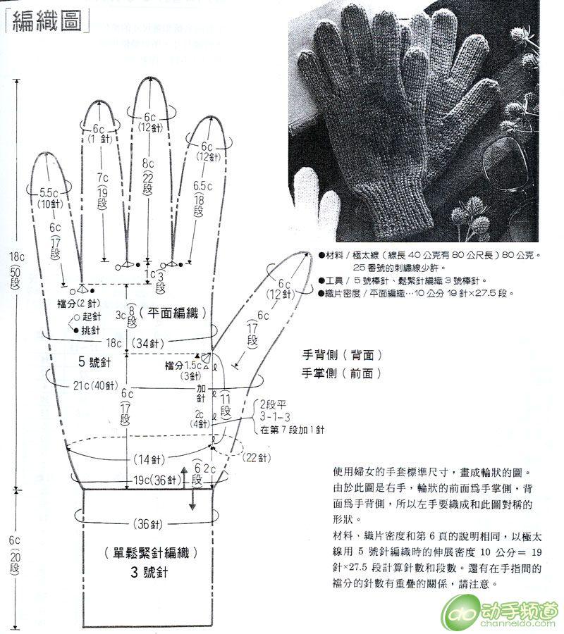 毛线手套织法 